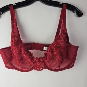 Gilligan & O'Malley 36D Red Lace Sheer Floral Embroidery Underwire Bra‎ Size 36D